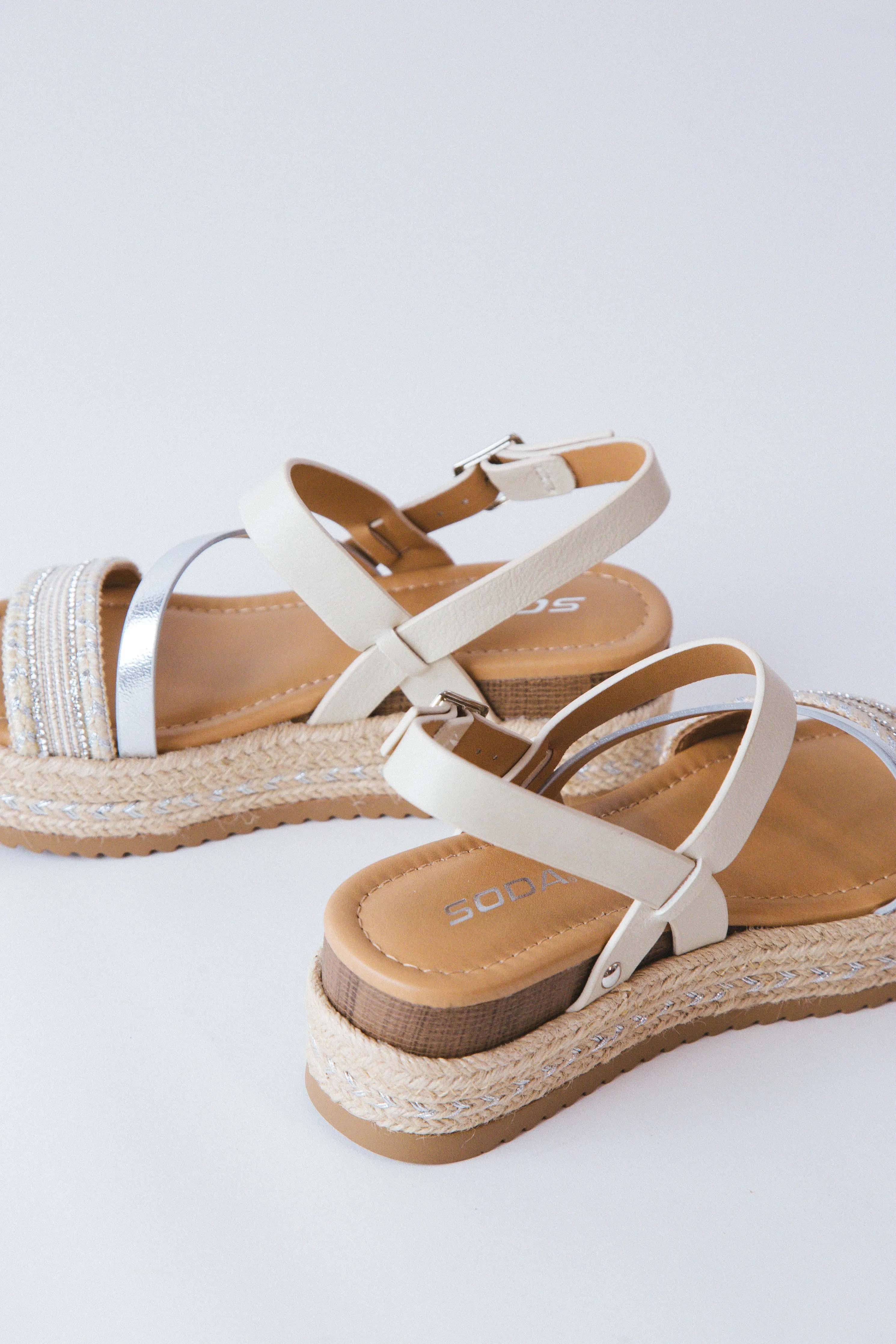 Aaron Platform Wedge Sandal, Off White/Silver