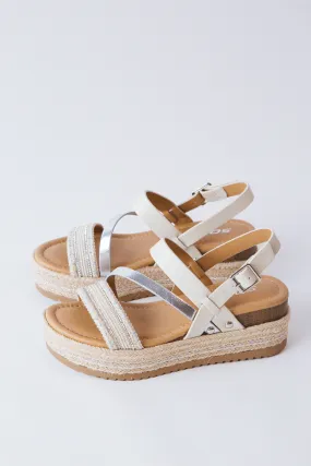 Aaron Platform Wedge Sandal, Off White/Silver