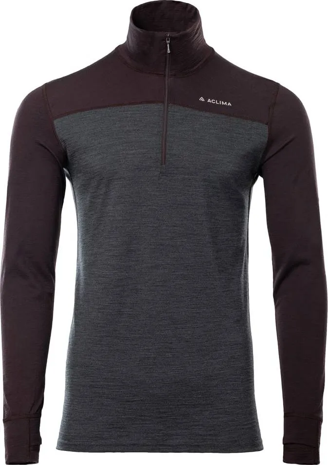 Aclima Men&#x27;s LightWool 180 Polo with Zip Chocolate Plum/Marengo | Buy Aclima Men&#x27;s LightWool 180 Polo with Zip Chocolate Plum/Marengo here | Outnorth