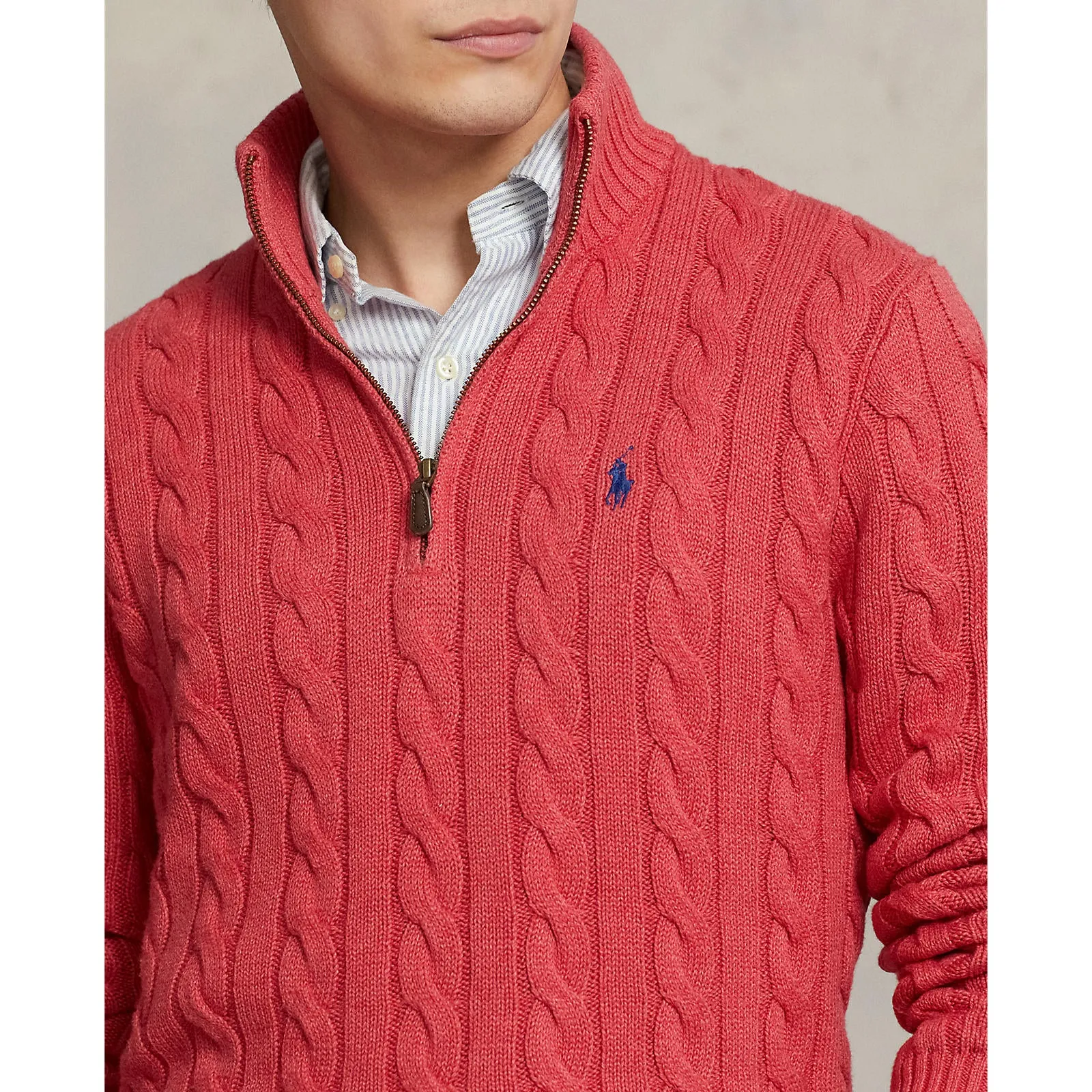 Cotton Cable Knit Sweater in Rich Heather Red Color