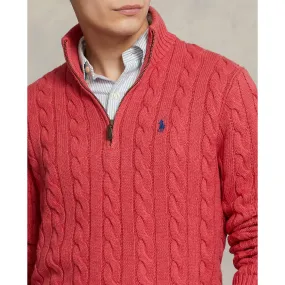 Cotton Cable Knit Sweater in Rich Heather Red Color