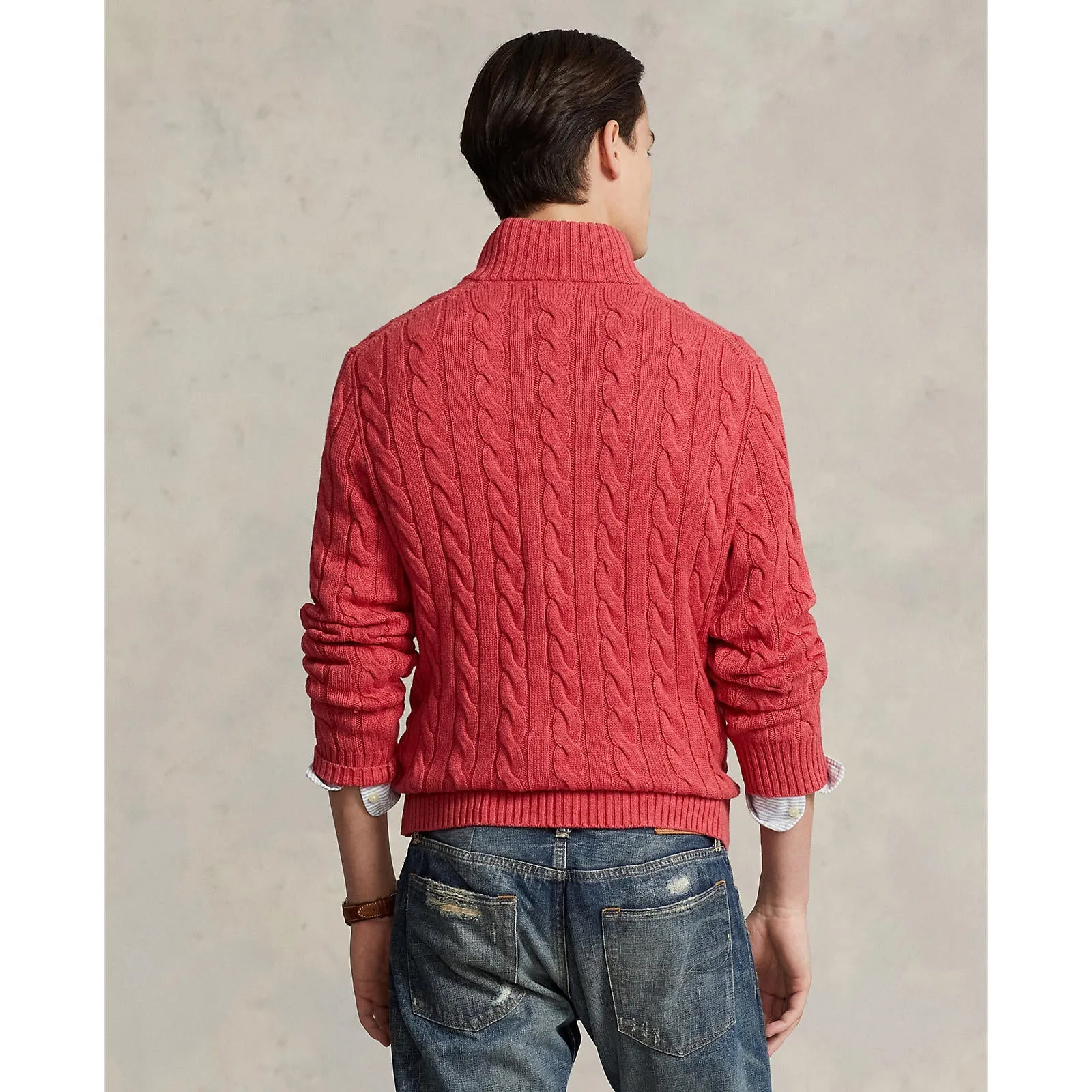 Cotton Cable Knit Sweater in Rich Heather Red Color