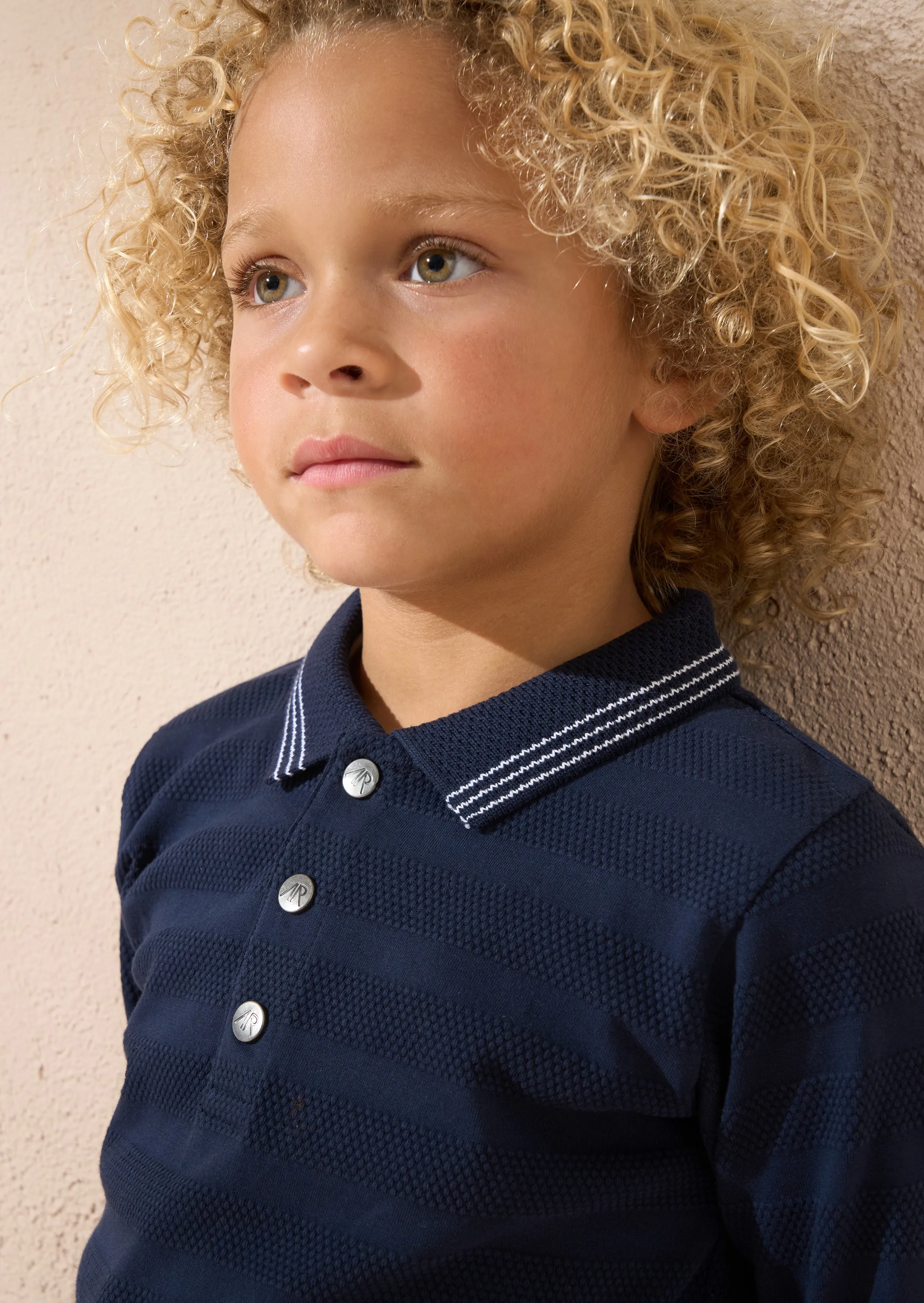 Caleb Blue Textured Stripe Polo