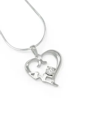 Delta Sigma Pi Sterling Silver Heart Pendant with Clear CZ Crystal