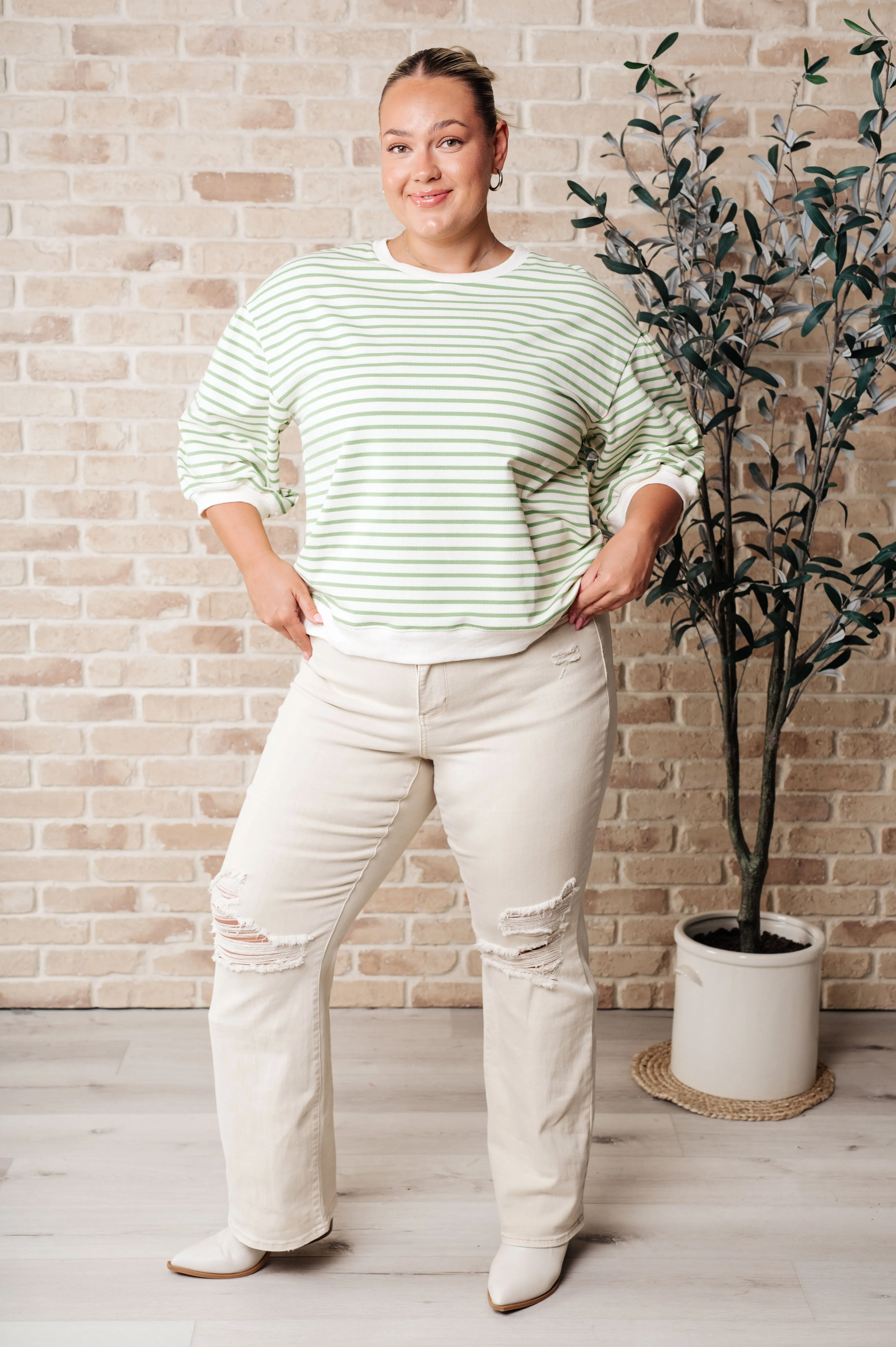 Enrichment Time Lime and White Striped Short Sleeve Sweater Knit Top