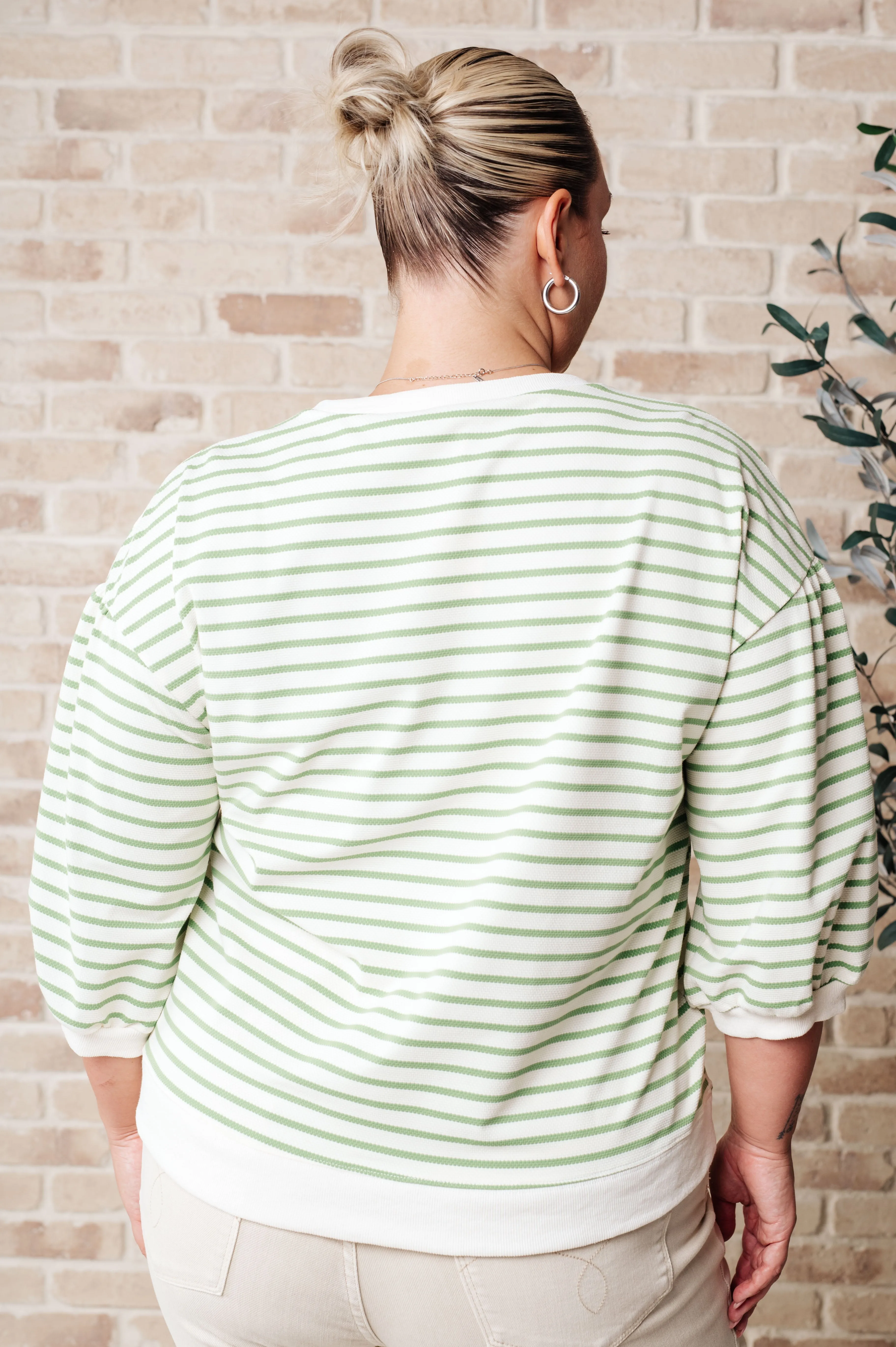Enrichment Time Lime and White Striped Short Sleeve Sweater Knit Top