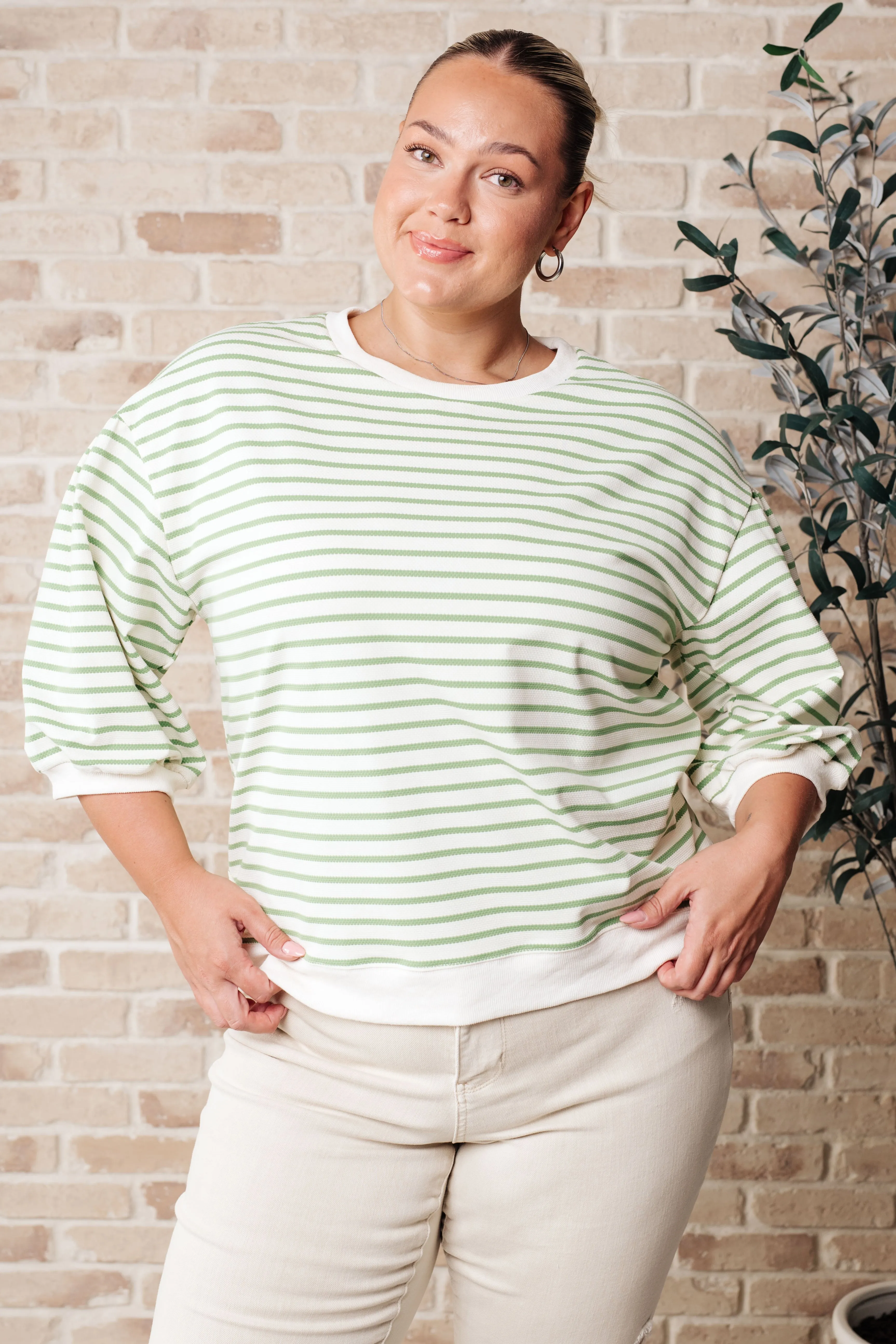 Enrichment Time Lime and White Striped Short Sleeve Sweater Knit Top