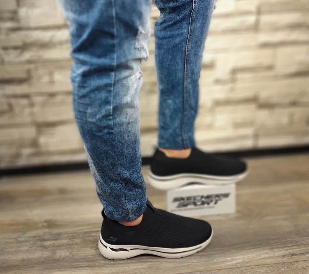 Espadrile sport, barbati, SKECHERS Go Walk Arch Fit Iconic, 216118-BKW negru, textil