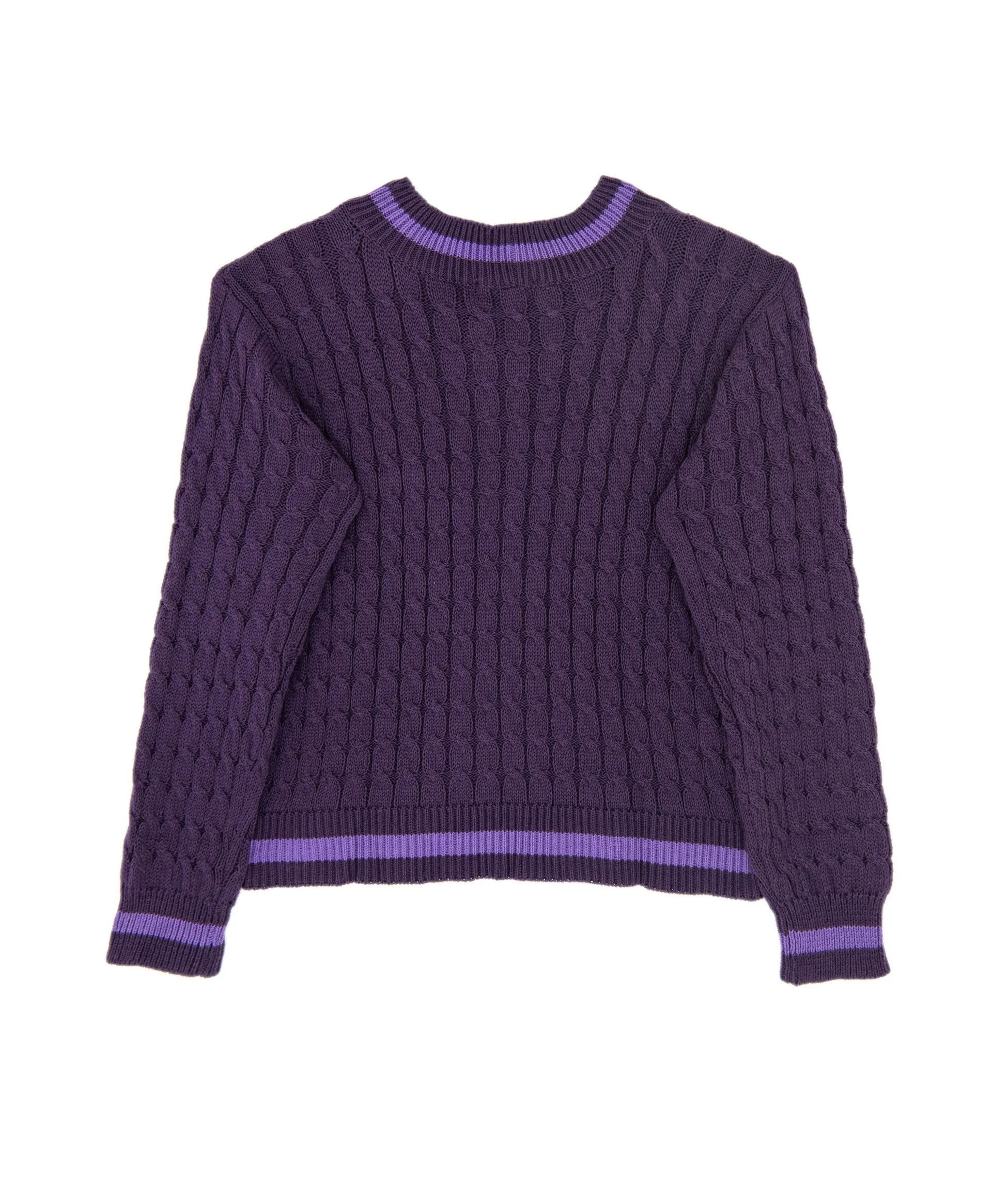 FBZ Girls Purple Cable V-Neck Sweater