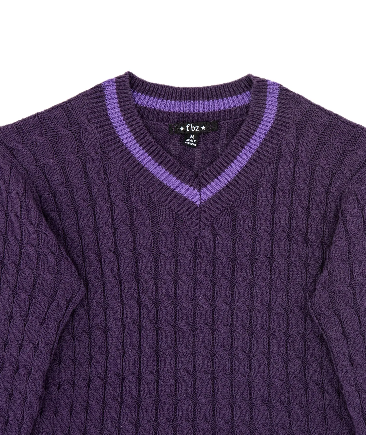 FBZ Girls Purple Cable V-Neck Sweater