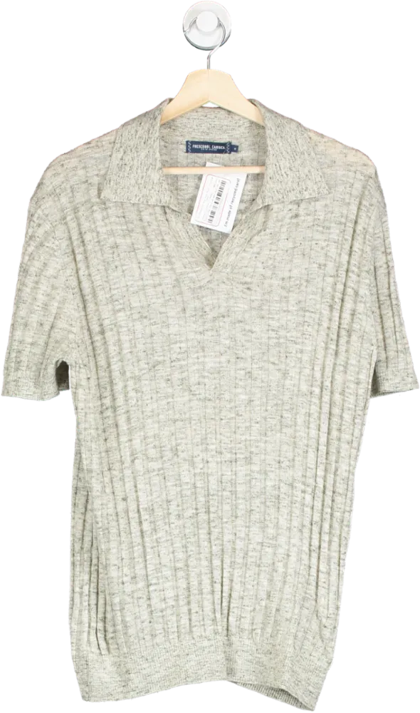 Frescobol Carioca Beige Rino Space Dye Knit Polo Shirt In Marble Stone UK M