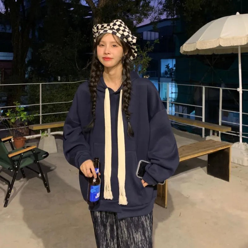 Hoodie With Front Pocket And Wide Drawstrings