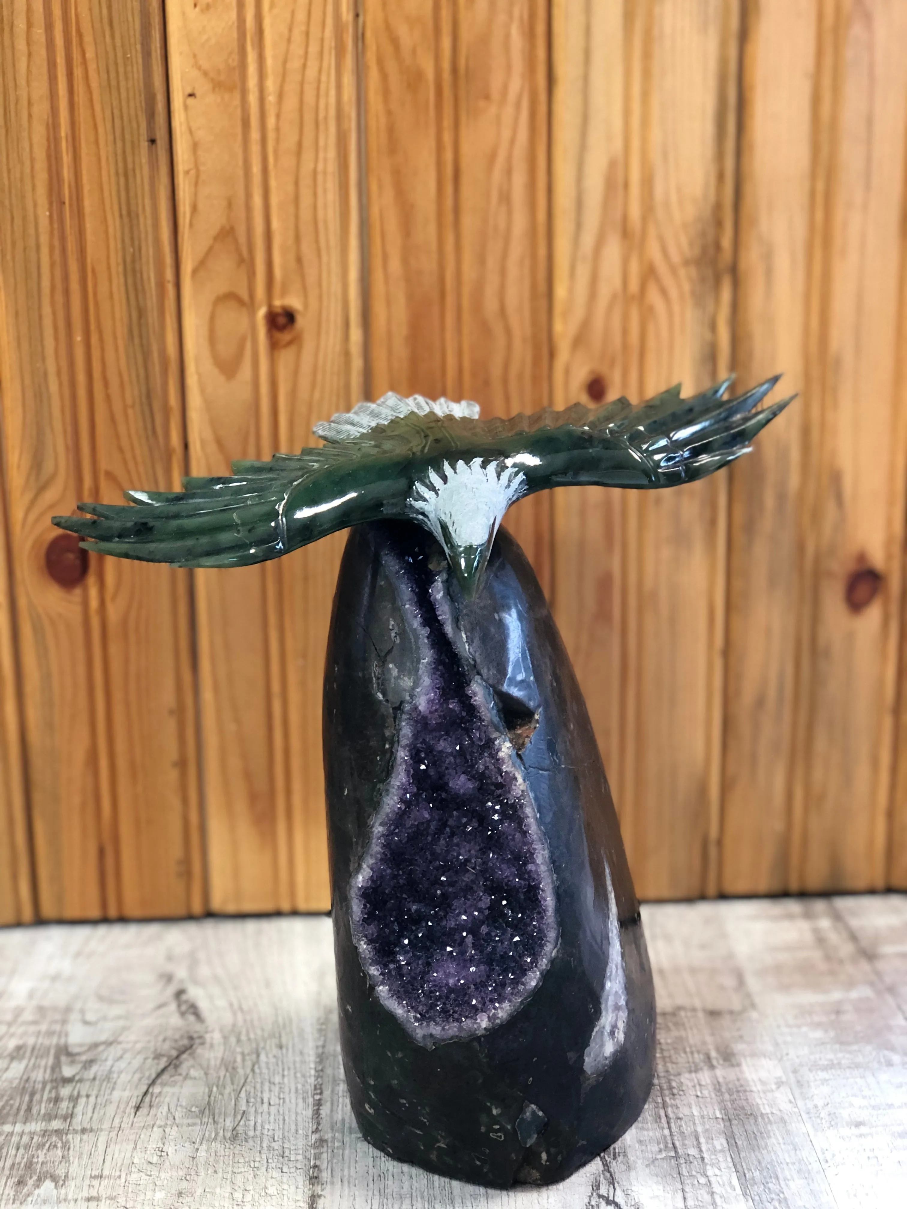 Jade Eagle on Amethyst Base