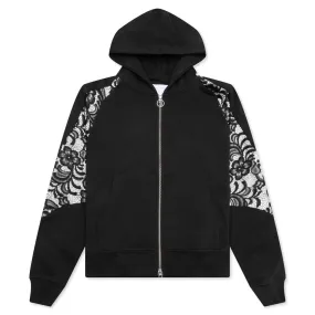 Lace Panel Hoodie - Black