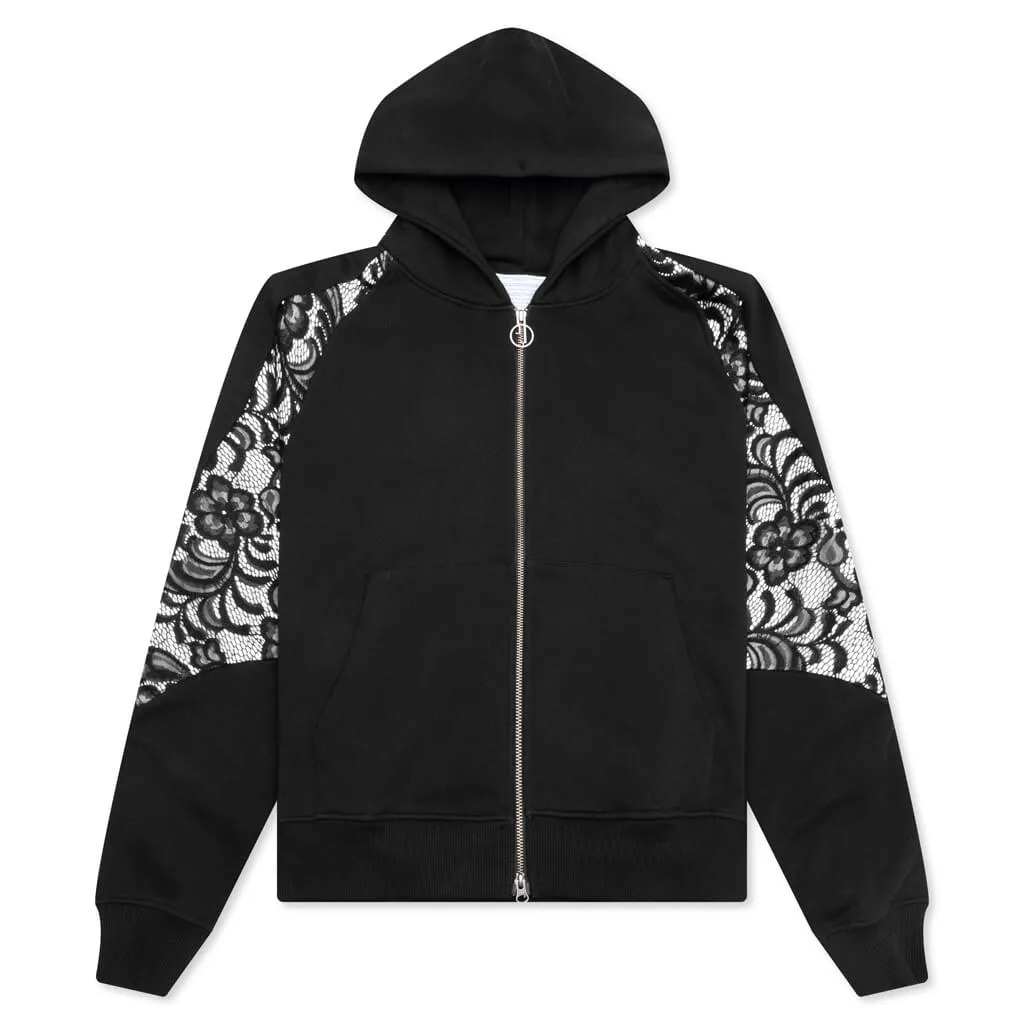 Lace Panel Hoodie - Black