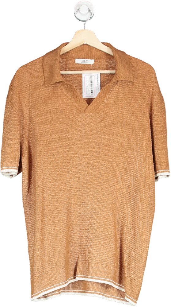 Mr P Orange Textured Linen And Cotton Blend Polo Shirt UK M