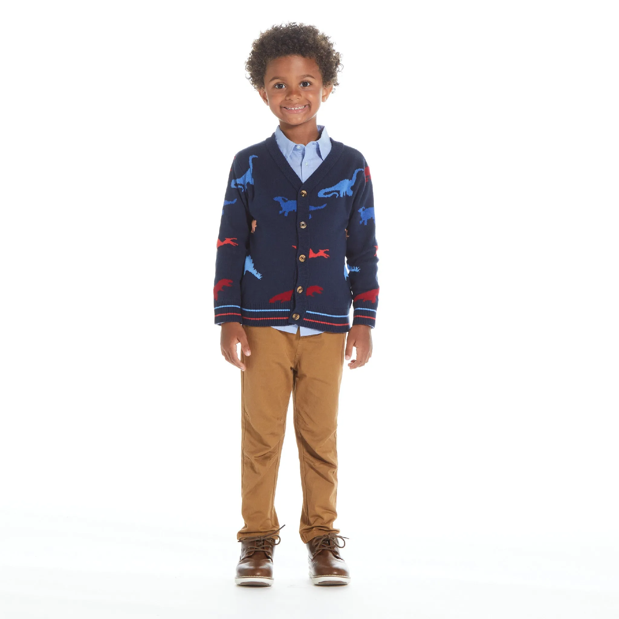 Navy Dinosaur Pattern Cardigan Sweater Set