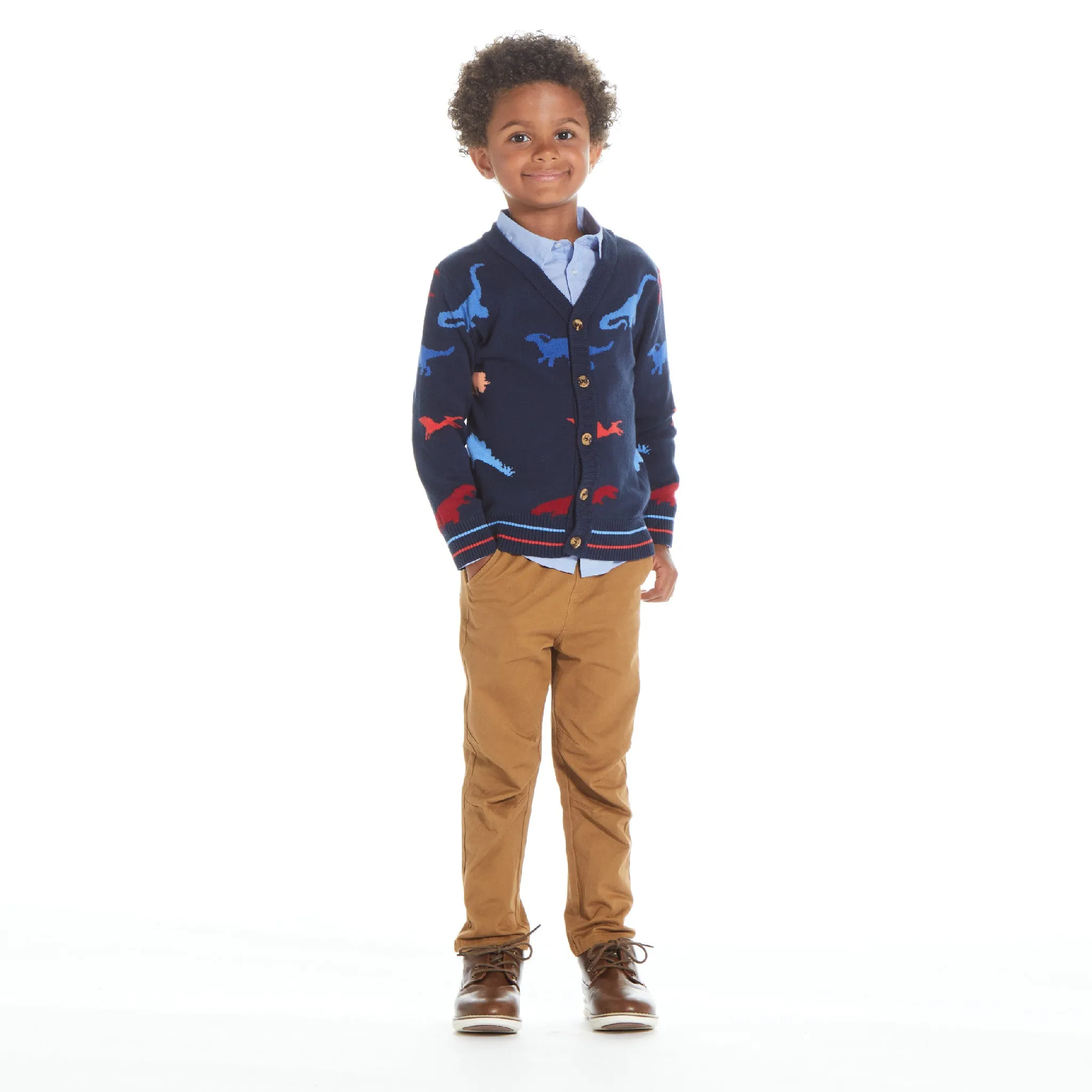Navy Dinosaur Pattern Cardigan Sweater Set
