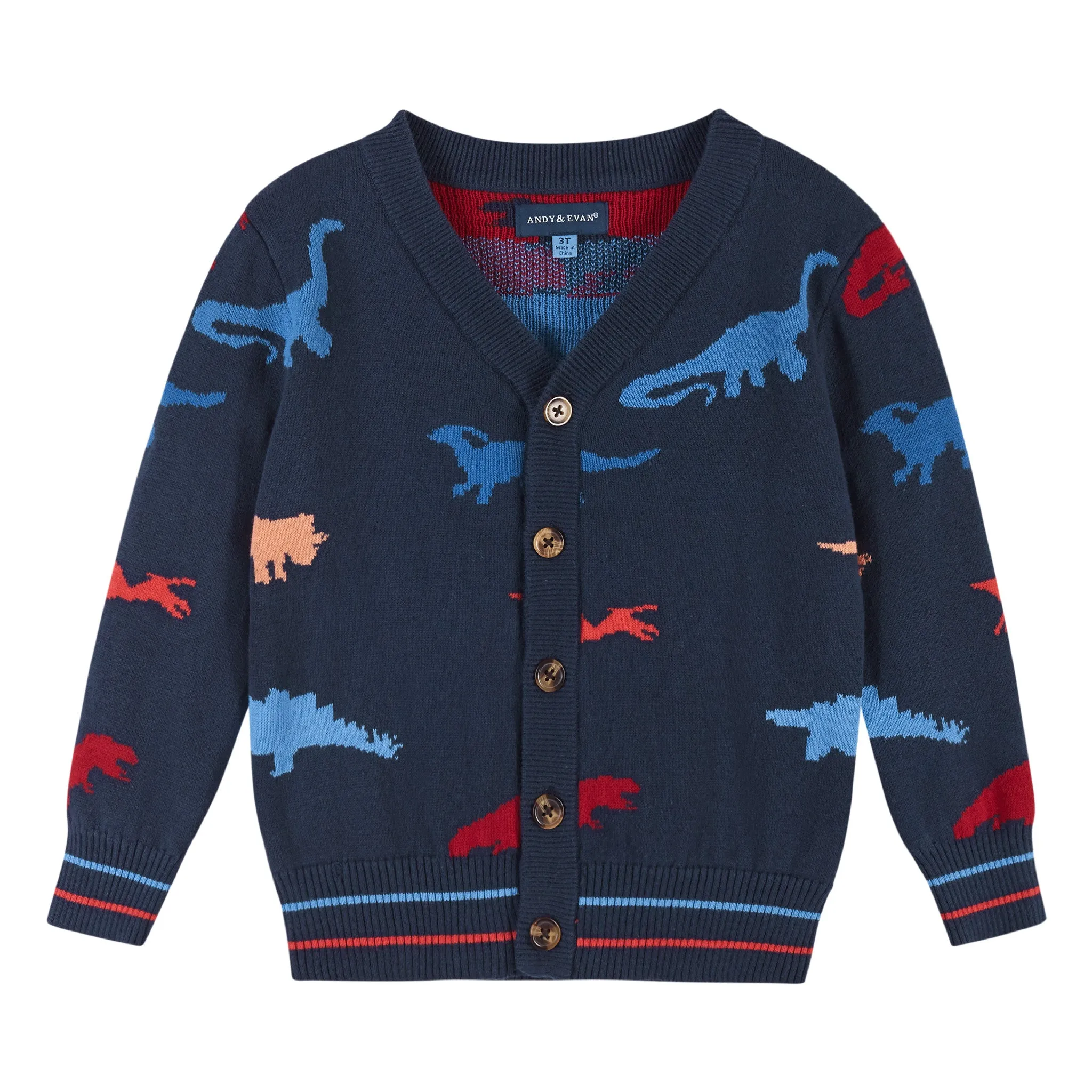 Navy Dinosaur Pattern Cardigan Sweater Set