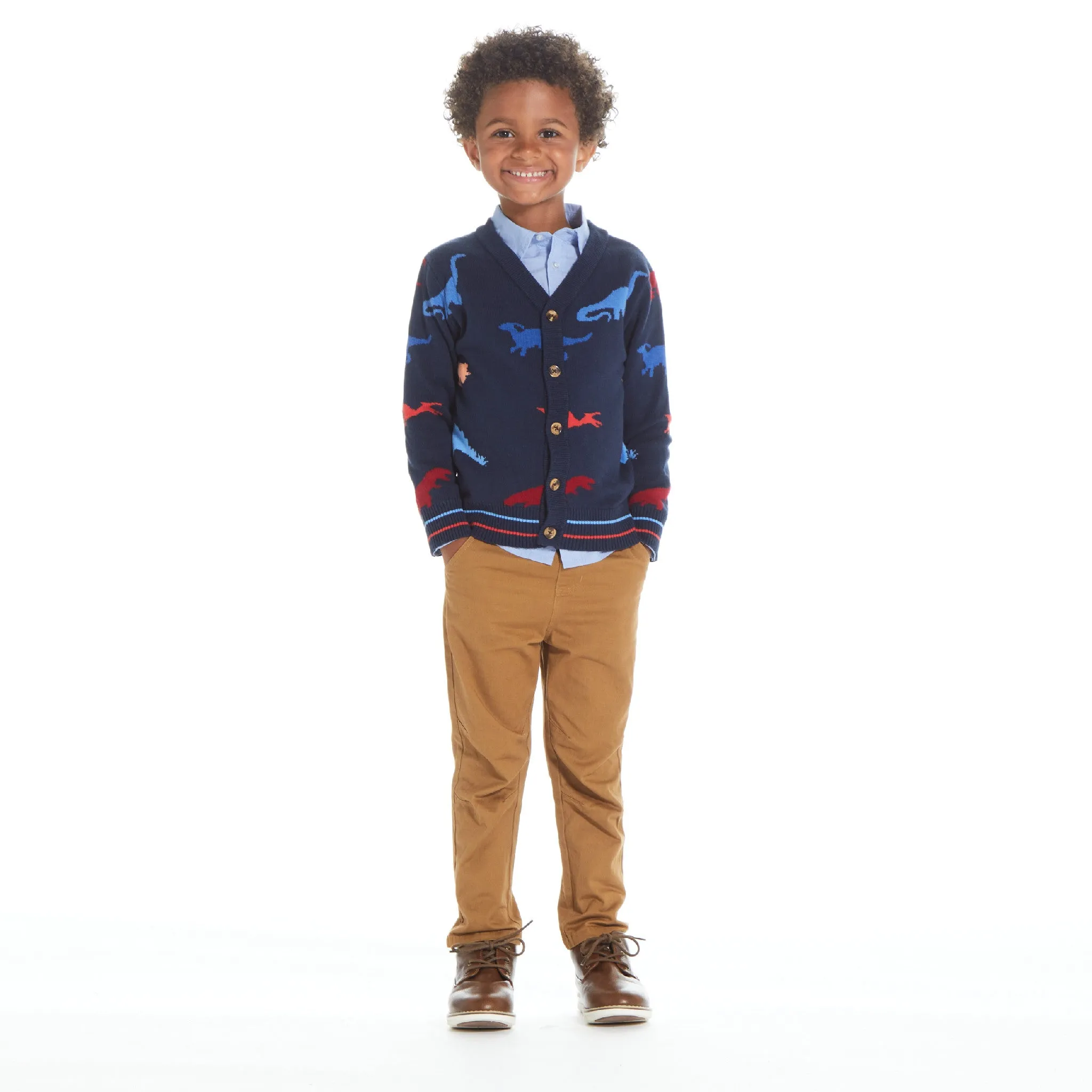 Navy Dinosaur Pattern Cardigan Sweater Set