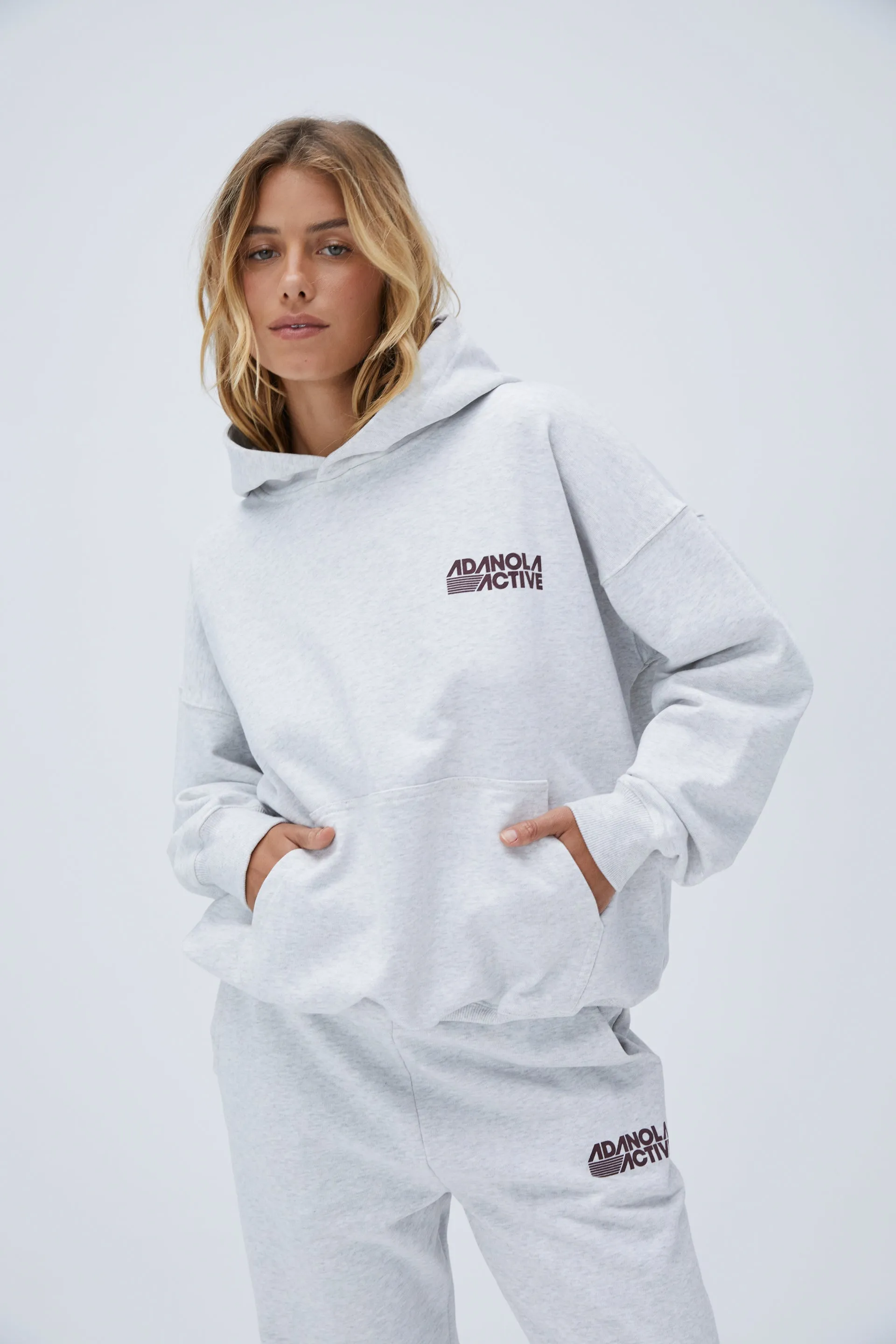 Light Grey Melange Oversized Retro Sport Hoodie