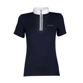SHORT SLEEVED COMPETITION POLO WITH ZIP CLOSURE AND RHINESTONES ANIMO Women Blue
