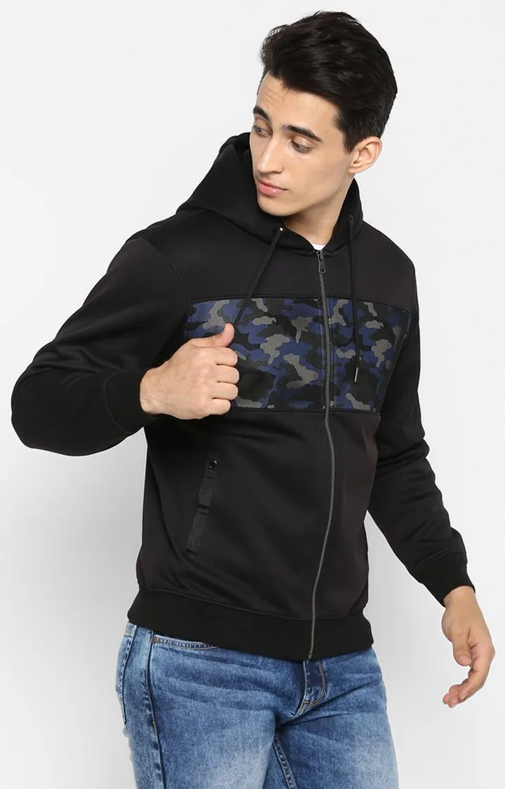 Spykar Men Black Cotton Printed Full Sleeve Hooded Sweatshirt