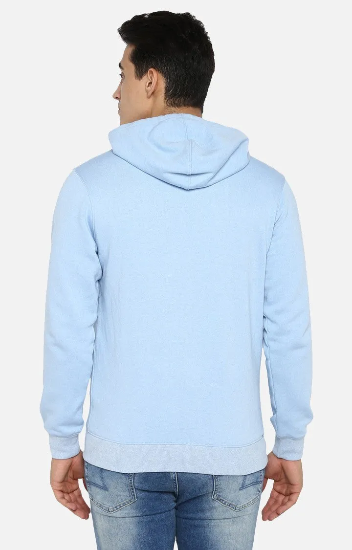 Spykar Men Blue Cotton Printed Full Sleeve Hooded Sweatshirt