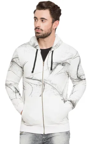 Spykar Men White Cotton Full Sleeve Hooded Sweatshirt