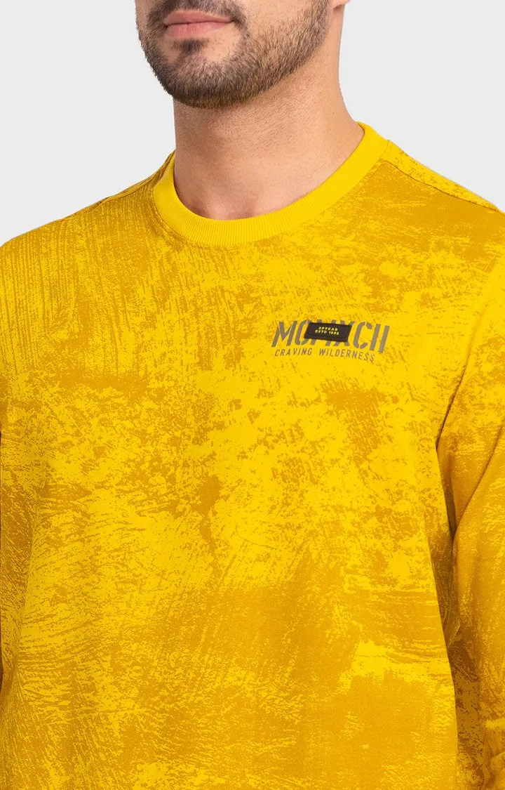 Spykar Sulphur Yellow Cotton Full Sleeve Round Neck Sweatshirt For Men