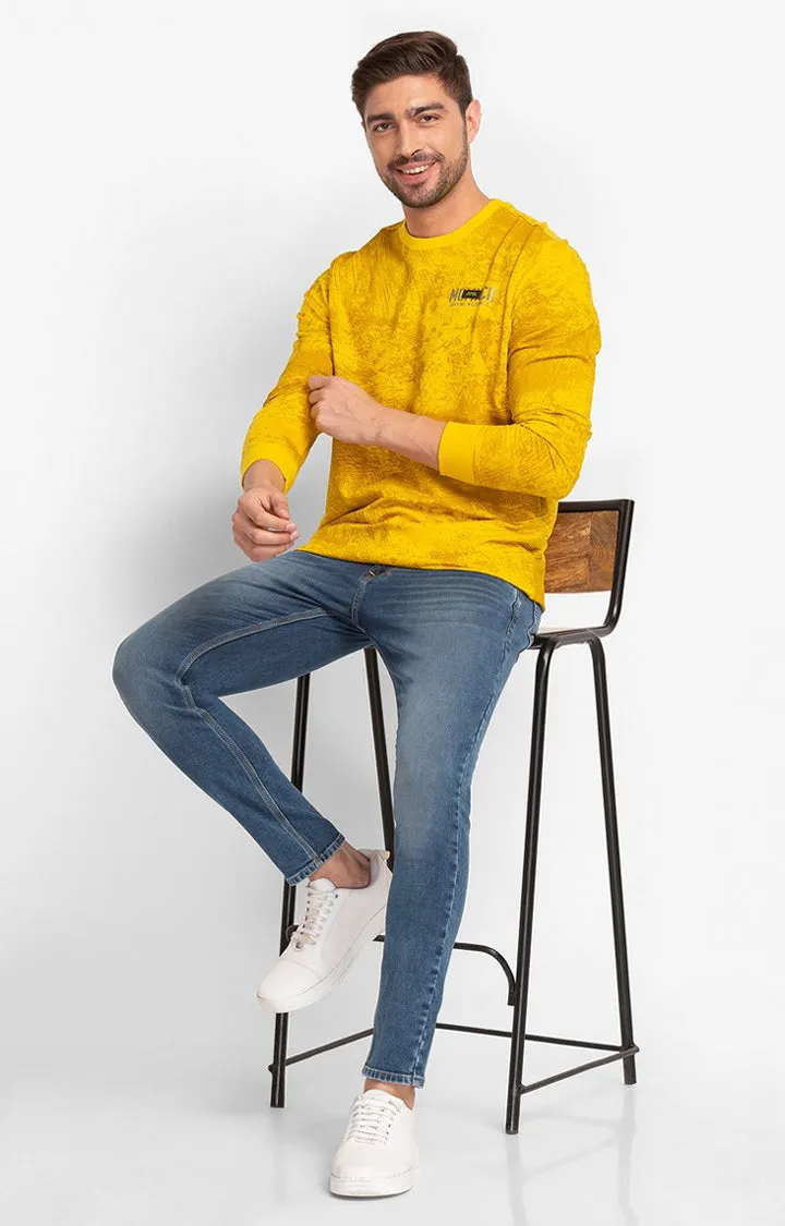 Spykar Sulphur Yellow Cotton Full Sleeve Round Neck Sweatshirt For Men