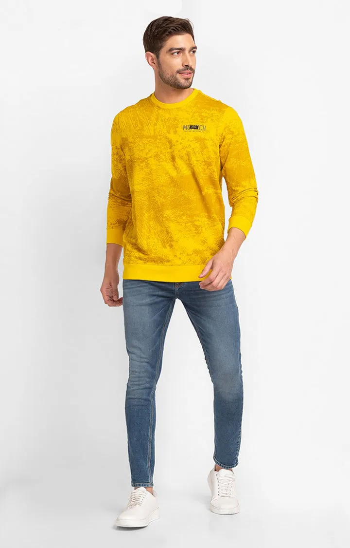 Spykar Sulphur Yellow Cotton Full Sleeve Round Neck Sweatshirt For Men