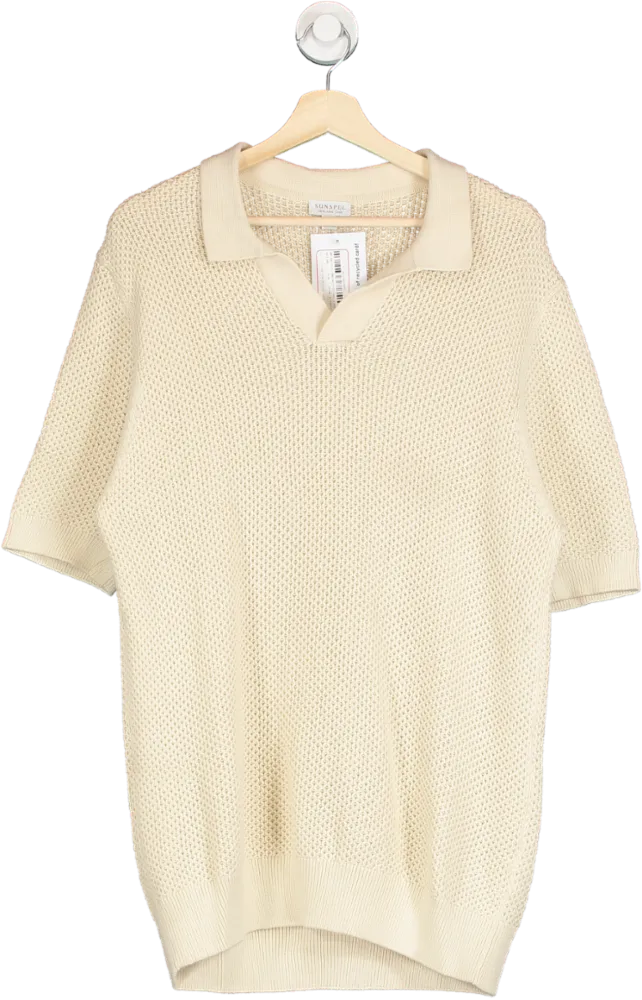 Sunspel Beige Open Textured Polo Shirt UK M
