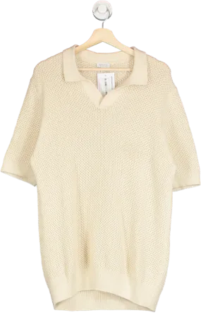 Sunspel Beige Open Textured Polo Shirt UK M